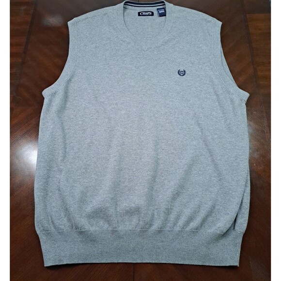 Chaps V-Neck Sweater Vest Mens Size 2XLT Big & Tall Gray Preppy Business NWT - Picture 2 of 12